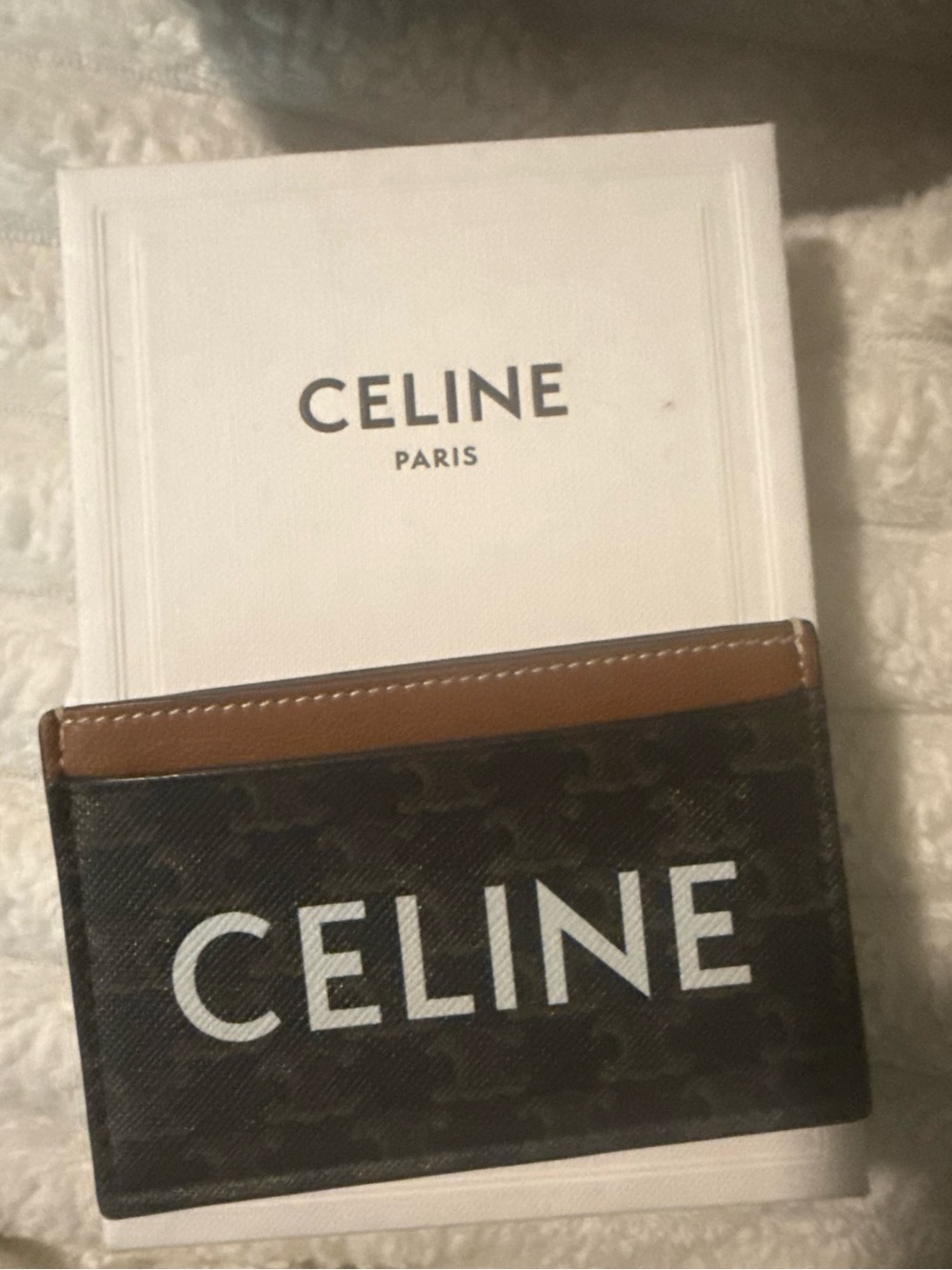 Authentic CELINE Triomphe Canvas Vertical Card Holder w/ Box